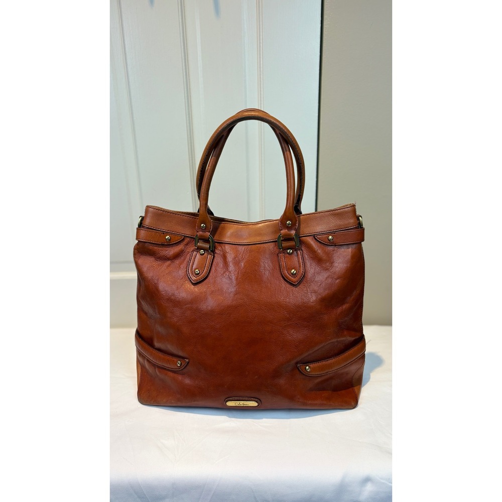 Vintage Cole Haan British Tan Leather Tote Bag Large Shoulder Bag Brown